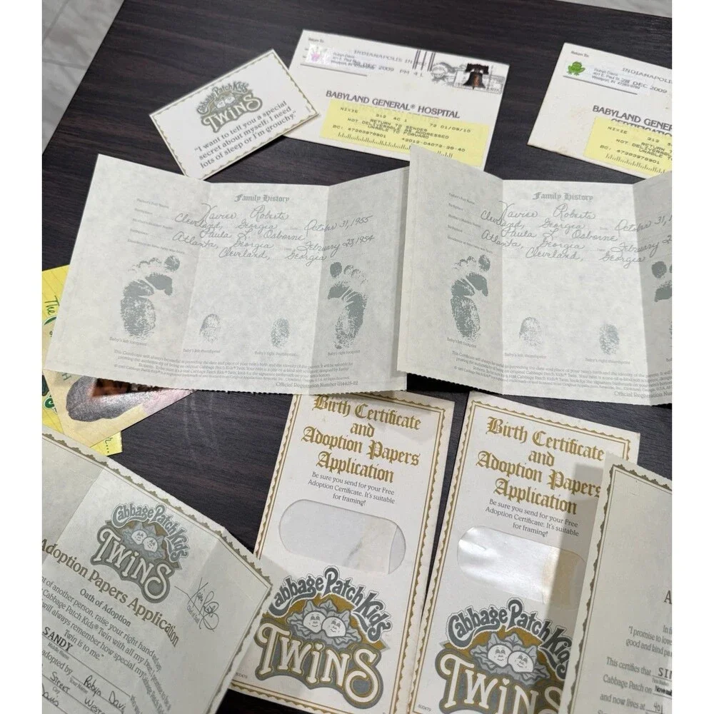 Vintage Cabbage Patch Kids Paperwork Adoption Papers Preemie Twins Birth